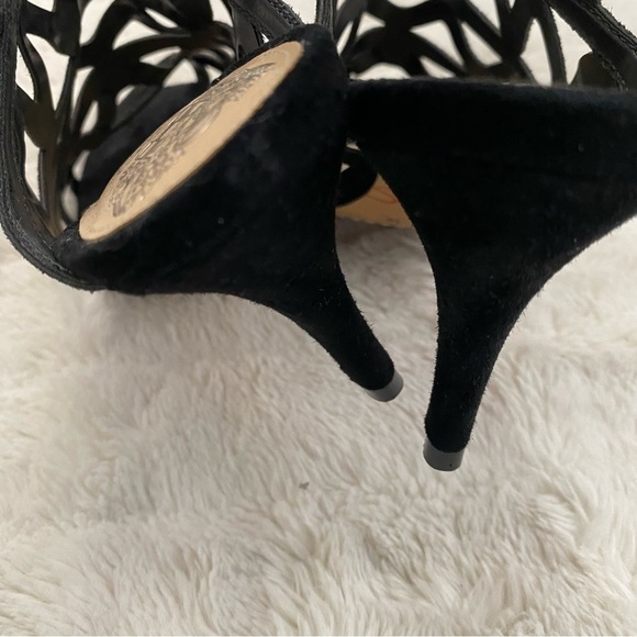 Vince Camuto Prisintha Leather Suede Black Cutout Cage Strappy Heels New Size 8 - Picture 8 of 12